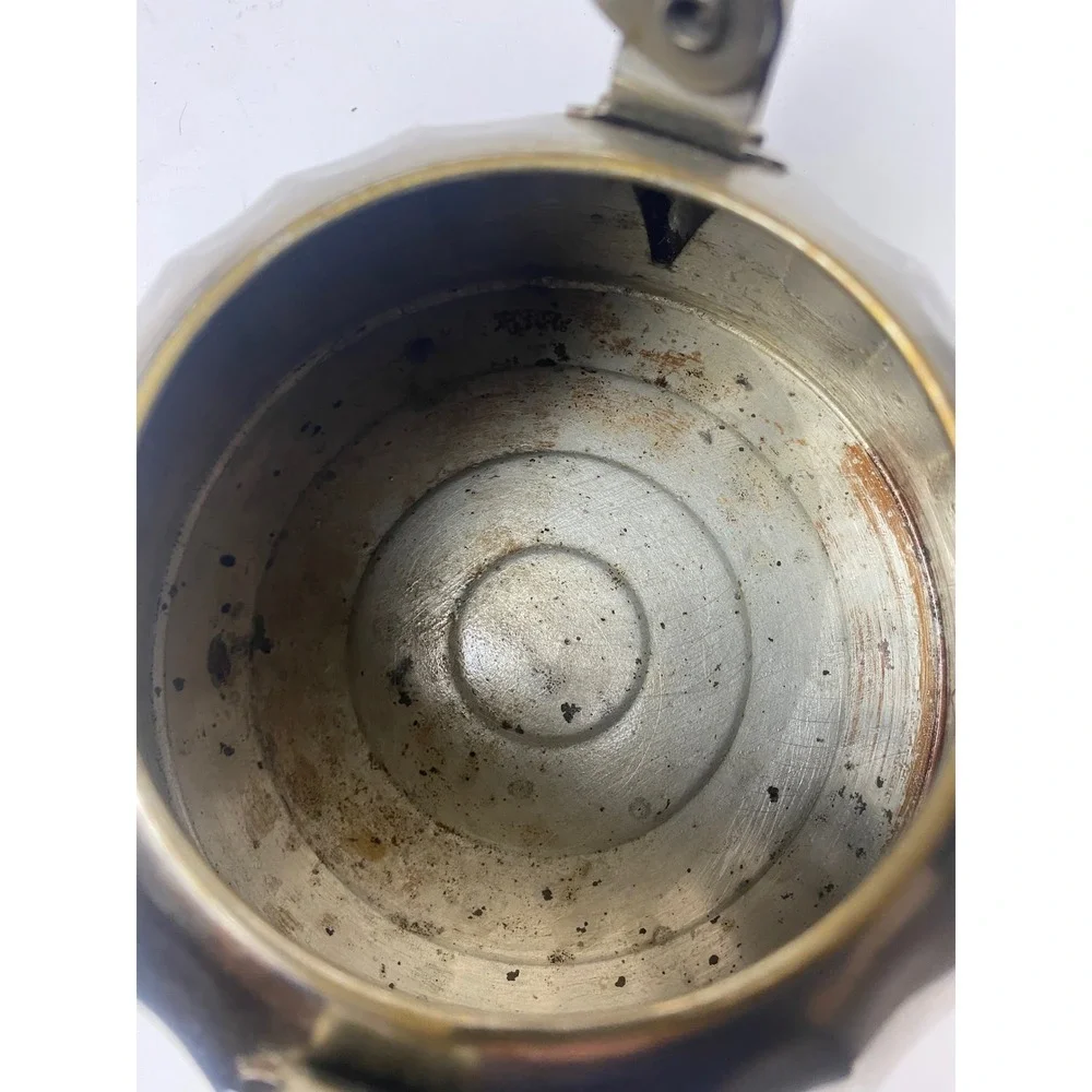 Vintage Soviet USSR Tea Kettle Nickel Plated Bronze Bakelite Handle Melon Shape